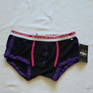 Andrew Christian Black Briefs with Purple and Pink Highlights